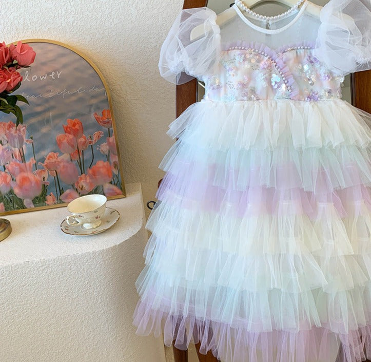 Vestido Infantil Tule Camadas Brilhante