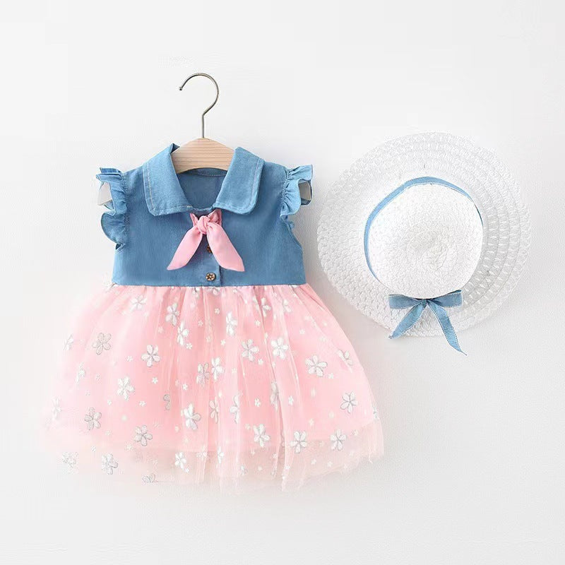 Vestido Infantil Tule e Jeans Lacinho