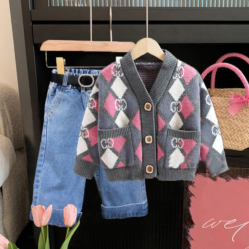 Conjunto Infantil Feminino Cardigan G&D e Jeans