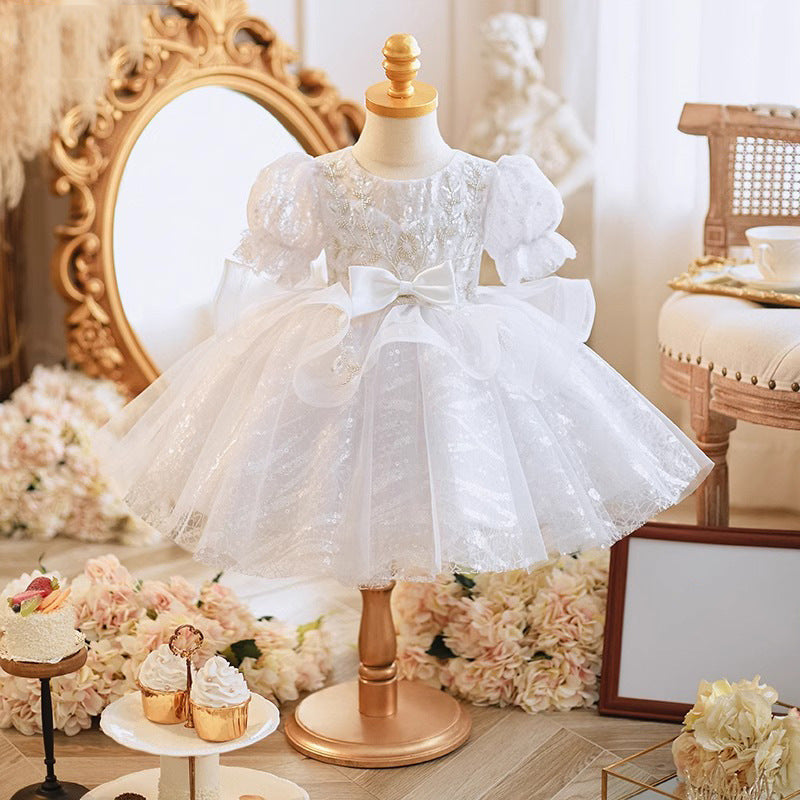 Vestido Infantil De Festa Branco Lacinho