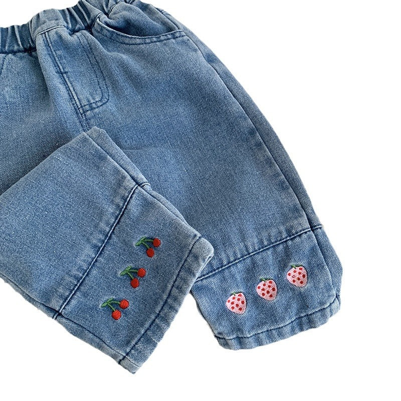 Calça Infantil Feminina Jeans Frutinhas