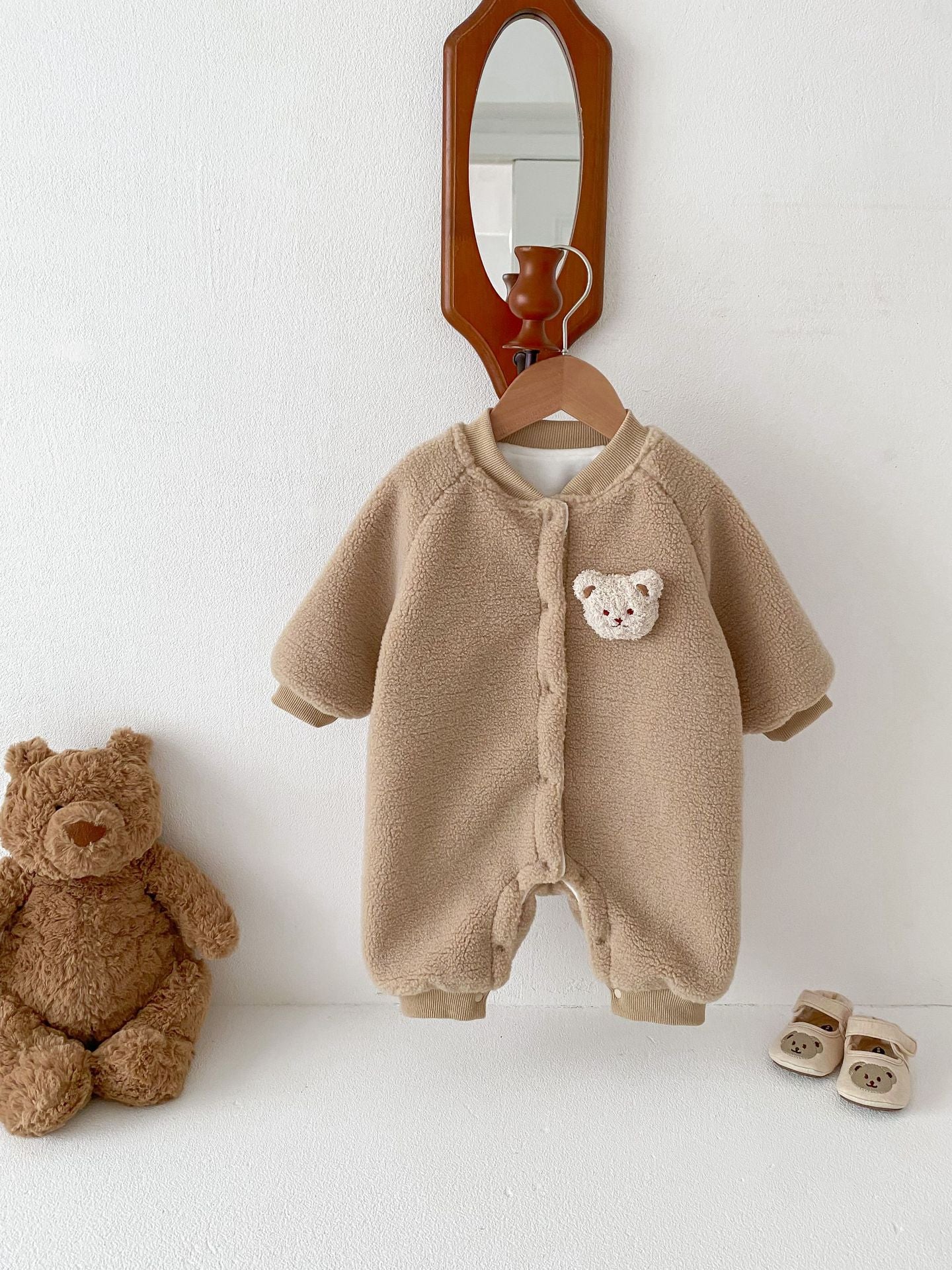 Macacão Infantil Pelúcia Botões Ursinho