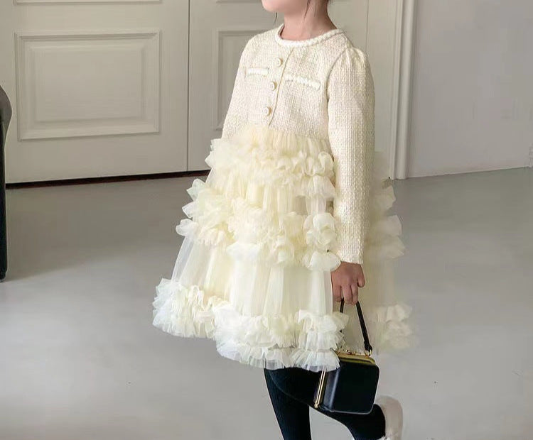 Vestido Infantil Tweed e Tule