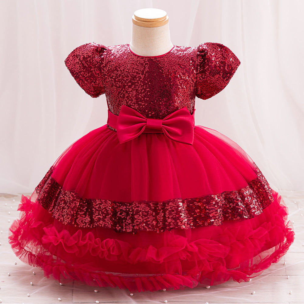 Vestido De Festa Infantil Lantejoulas Brilhante Lacinho