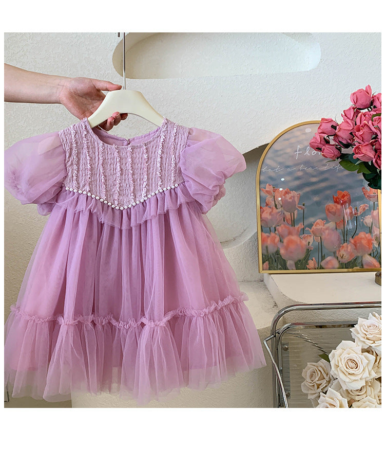 Vestido Infantil De Tule Pérolas