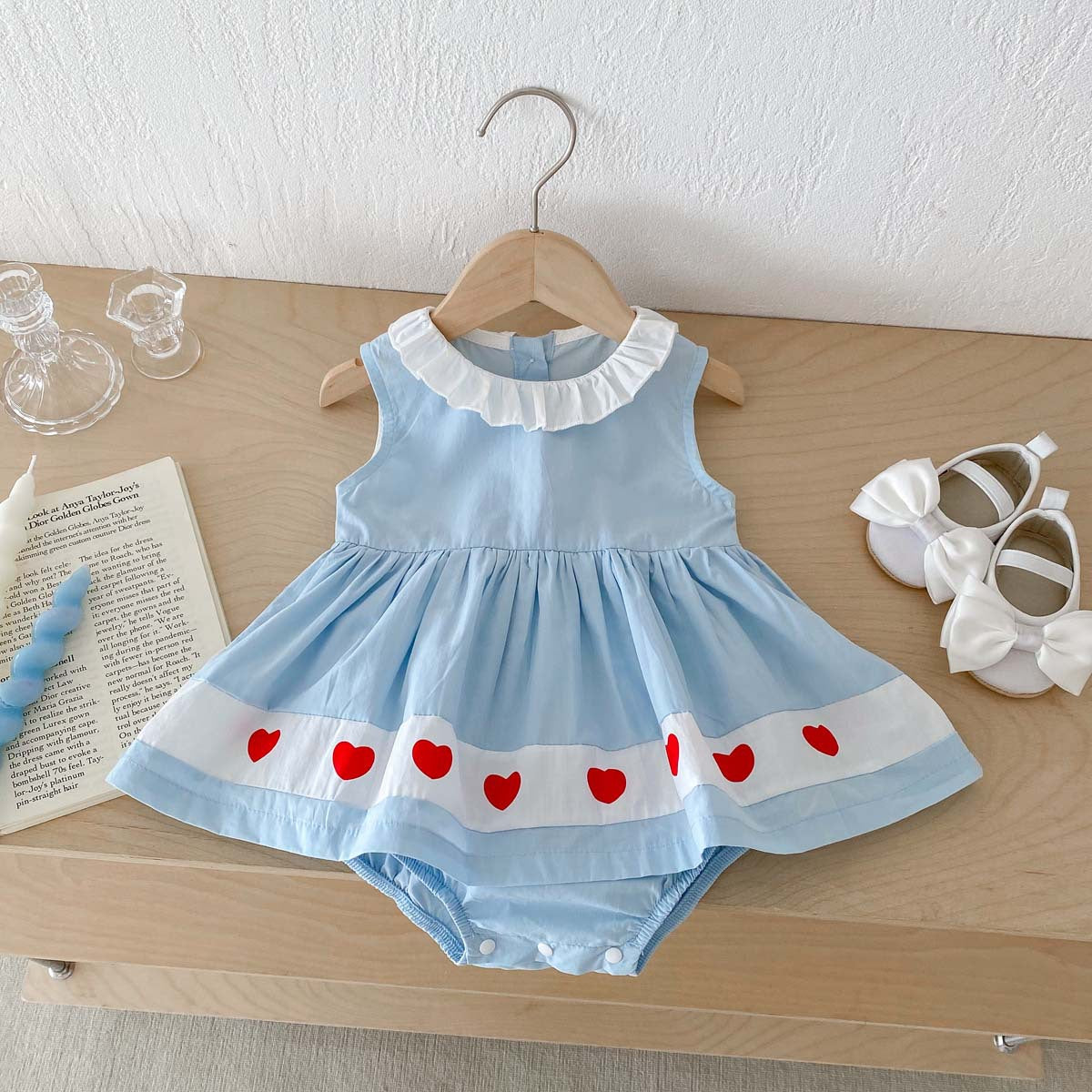 Vestido Infantil Azul Corações