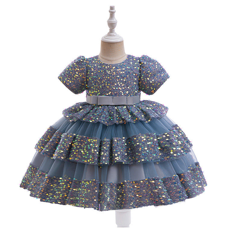 Vestido De Festa Infantil Brilhante Camadas