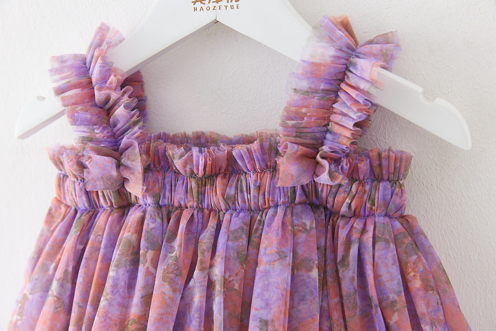 Vestido Infantil Tule Camadas com Flores