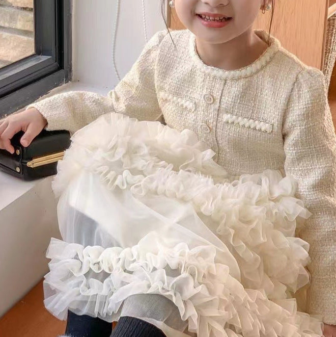 Vestido Infantil Tweed e Tule