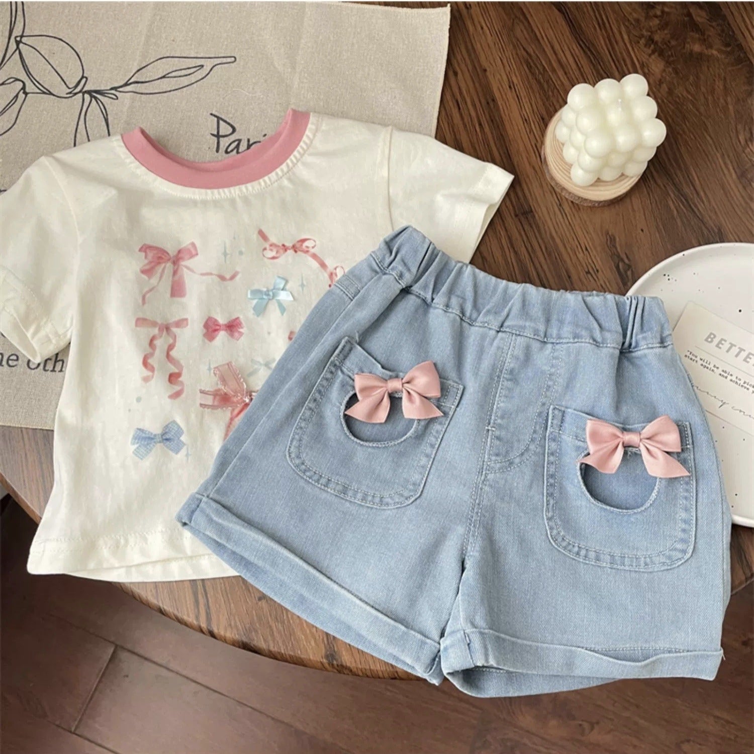 Shorts Infantil Feminino Jeans Lacinhos