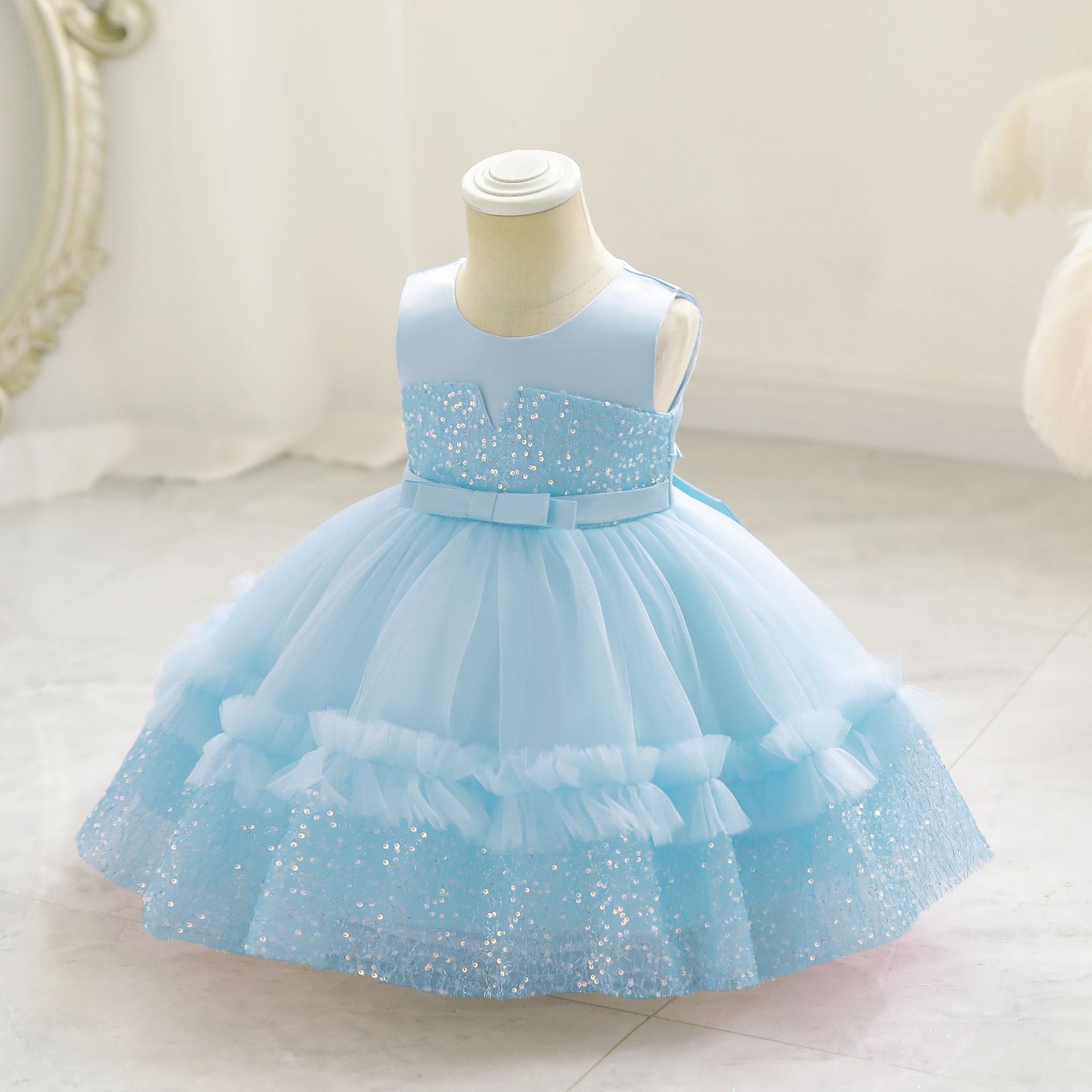 Vestido Infantil De Festa Brilhante Tule e Lacinho