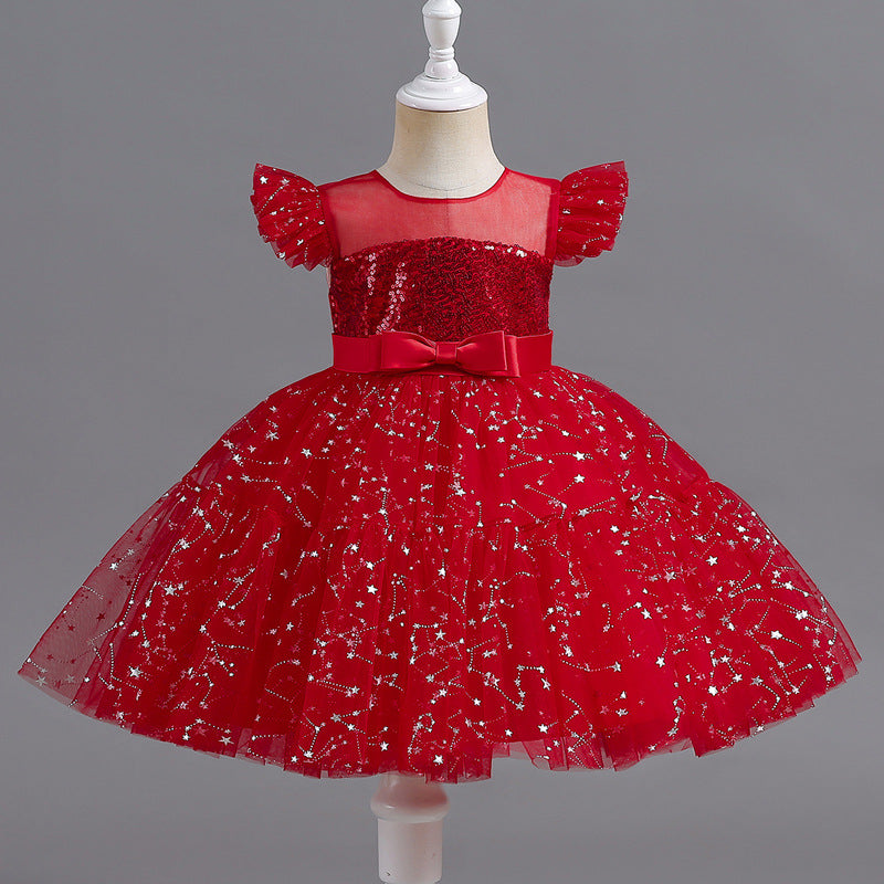 Vestido Infantil Tule Brilhante Lacinho