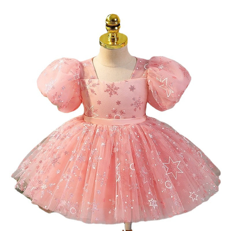 Vestido De Festa Infantil Estrelinhas e Laço