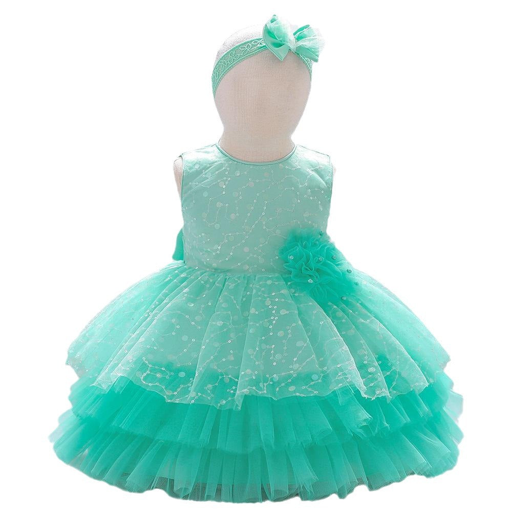 Vestido Infantil Tule Brilhante Florzinha