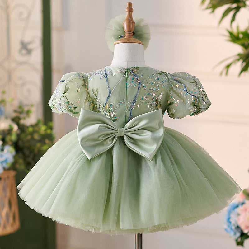 Vestido Infantil De Festa Verde Brilhante