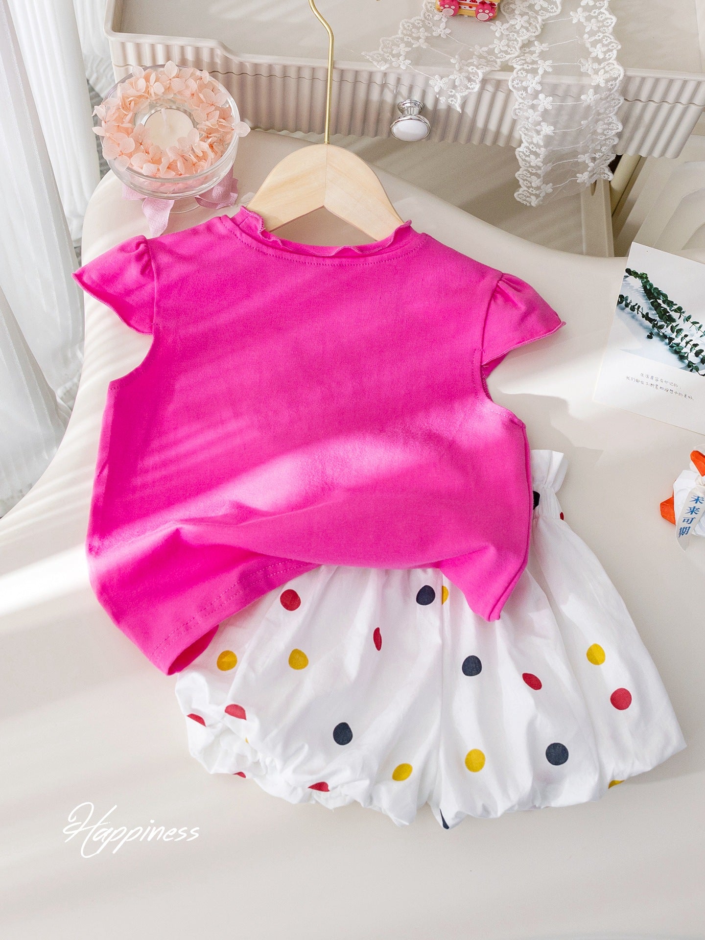 Conjunto Infantil Feminino Rosa e Bolinhas