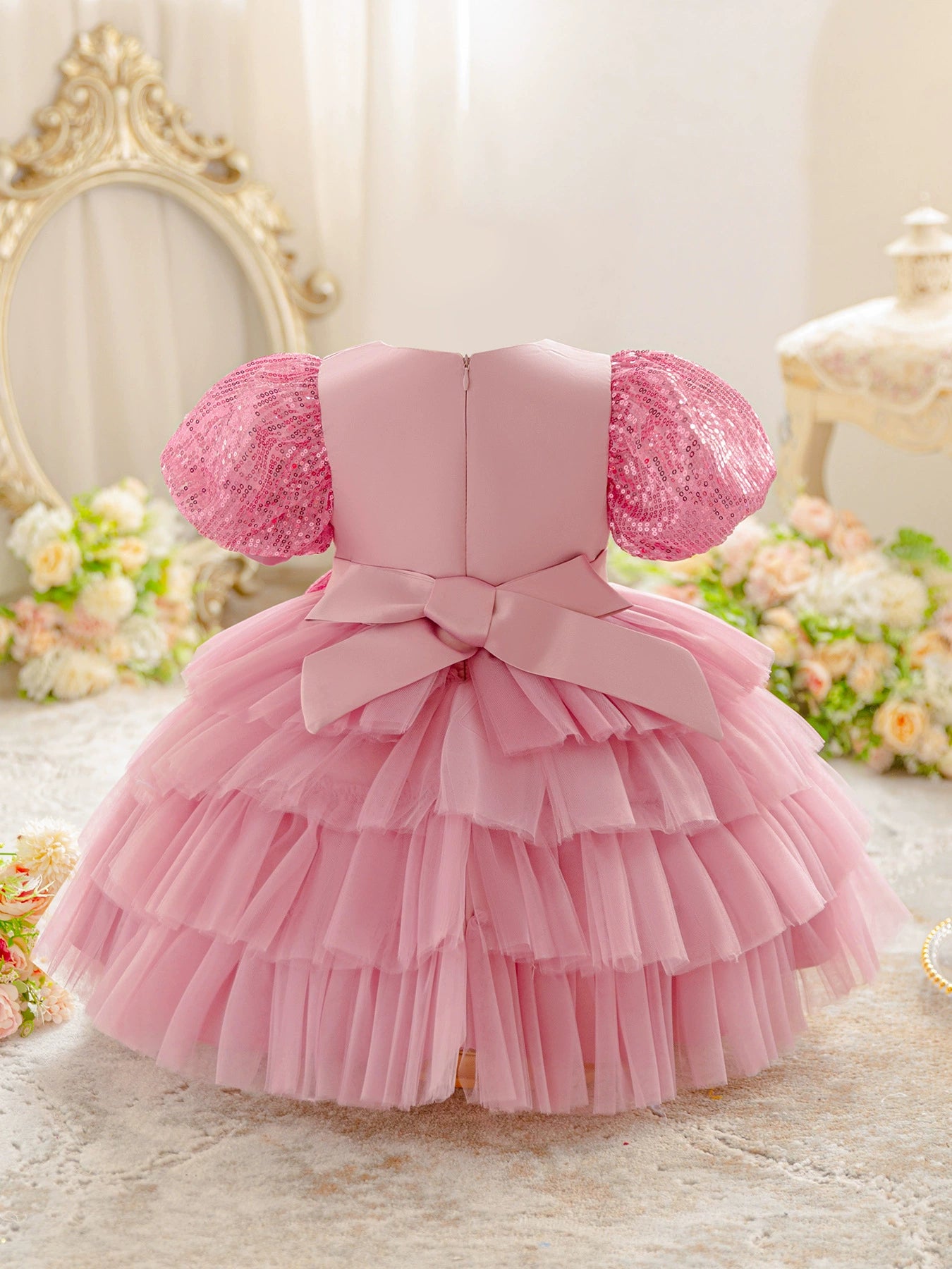 Vestido Infantil Tule Camadas e Lacinho