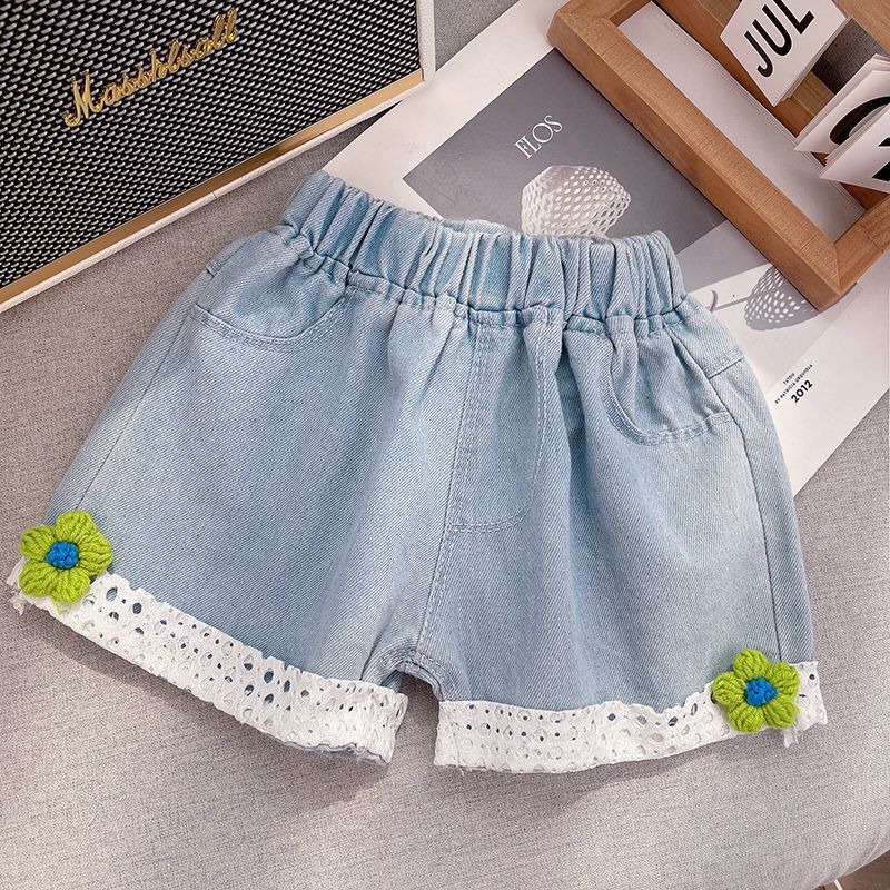 Shorts Infantil Feminino Jeans Florzinhas