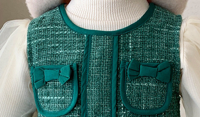 Vestido Infantil Inverno/ Verão Verde Bolsinhos