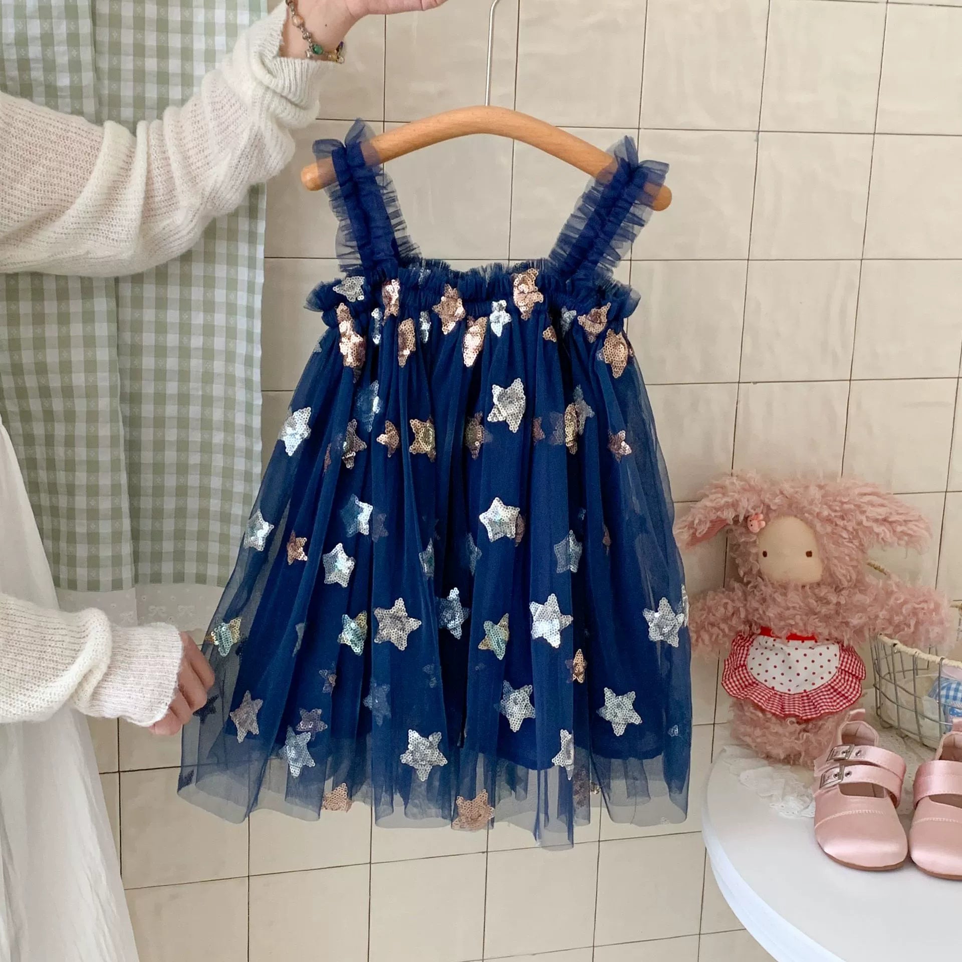 Vestido Infantil de Tule Estrelas