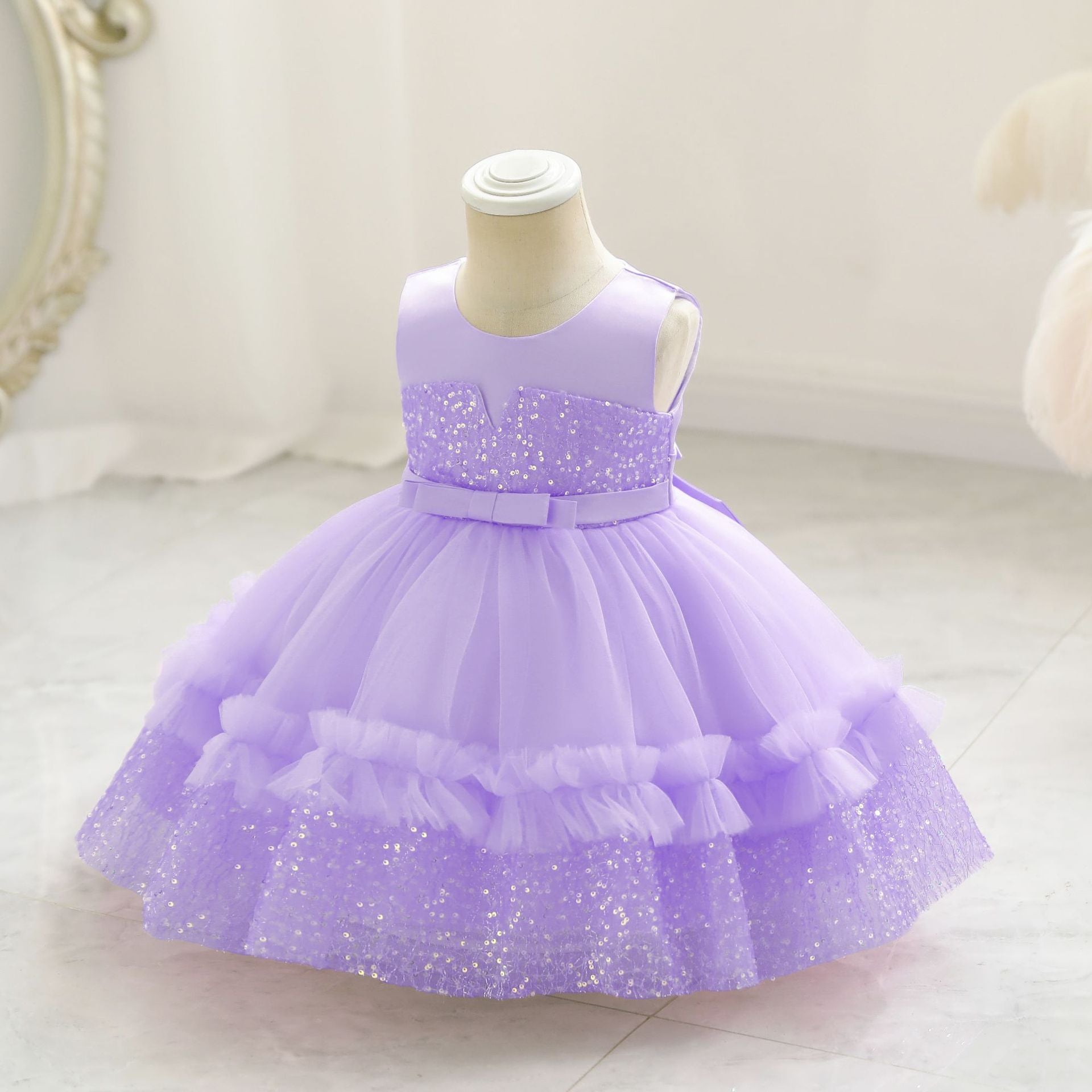 Vestido Infantil De Festa Brilhante Tule e Lacinho