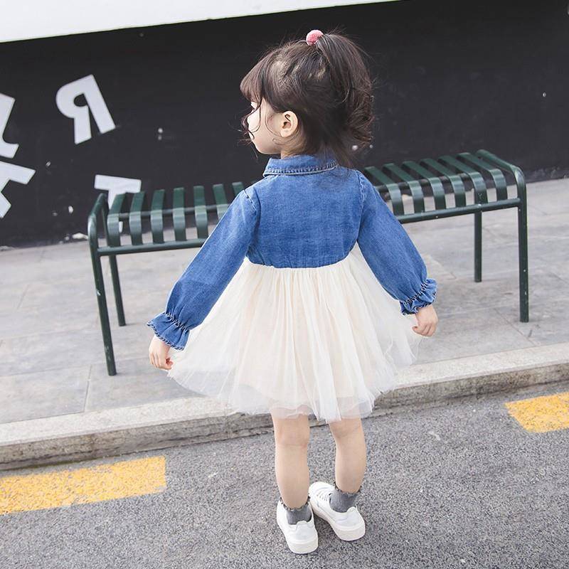 Vestido Infantil Jeans Lacinho e Tule