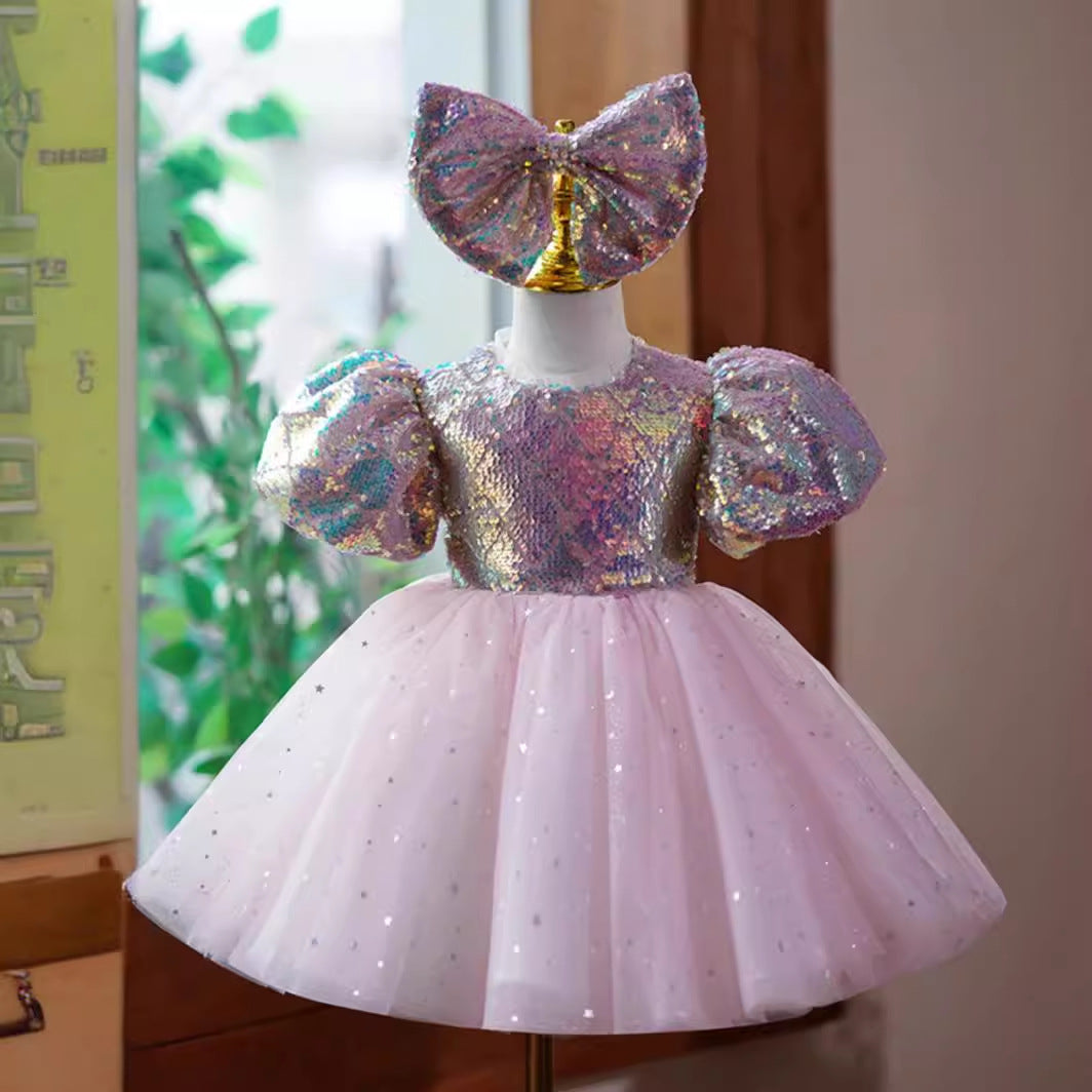 Vestido De Festa Infantil Brilhante Lacinho