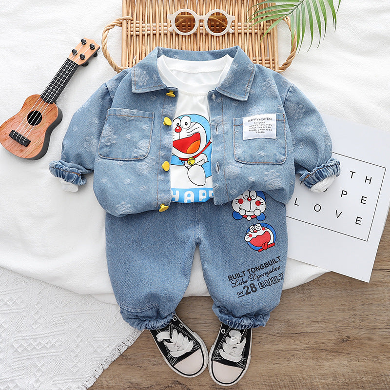 Conjunto Infantil Masculino 3 Peças Jeans Ursinho