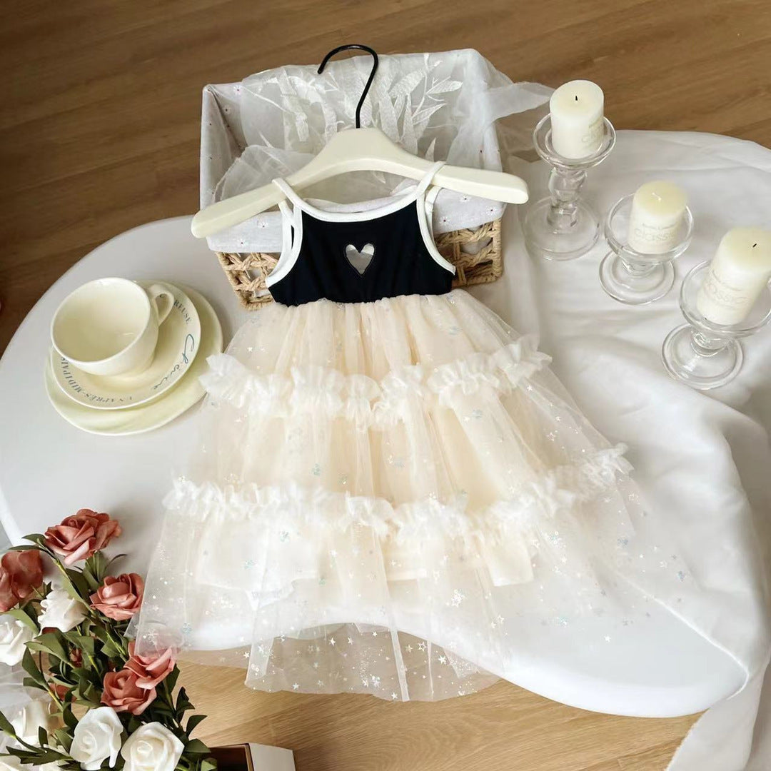 Vestido Infantil Coração e Tule Estrelinhas