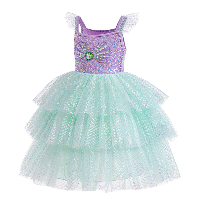 Vestido Infantil Princesa Sereia Brilhante