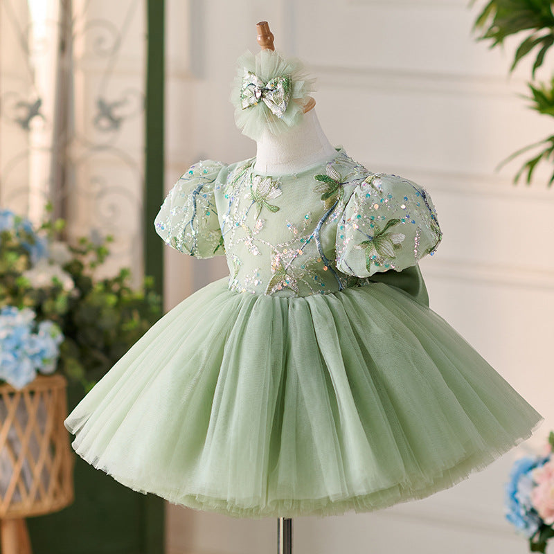 Vestido Infantil De Festa Verde Brilhante