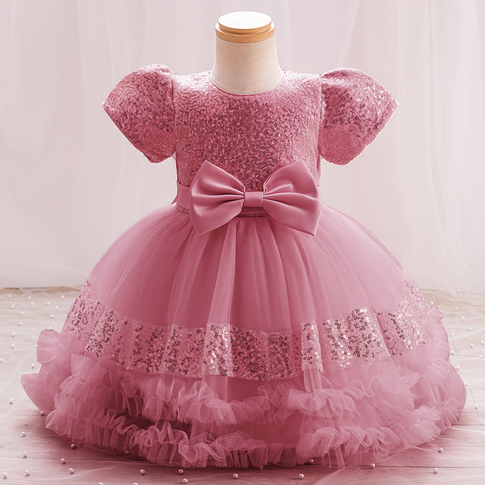 Vestido De Festa Infantil Lantejoulas Brilhante Lacinho