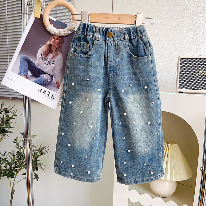 Calça Infantil Feminina Jeans Pérolas