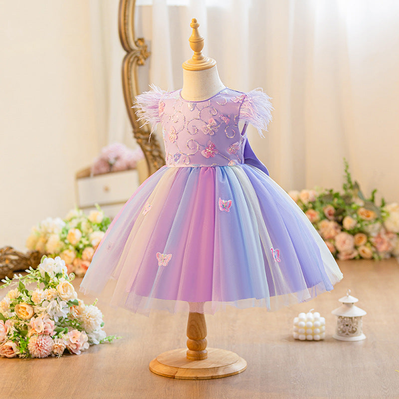 Vestido Infantil Manga Plumas