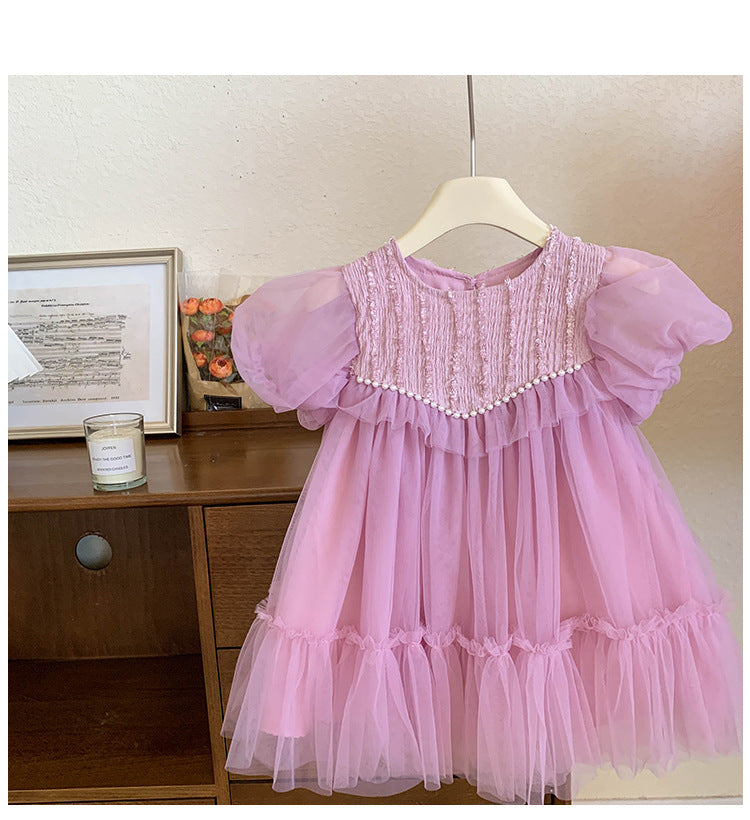 Vestido Infantil De Tule Pérolas