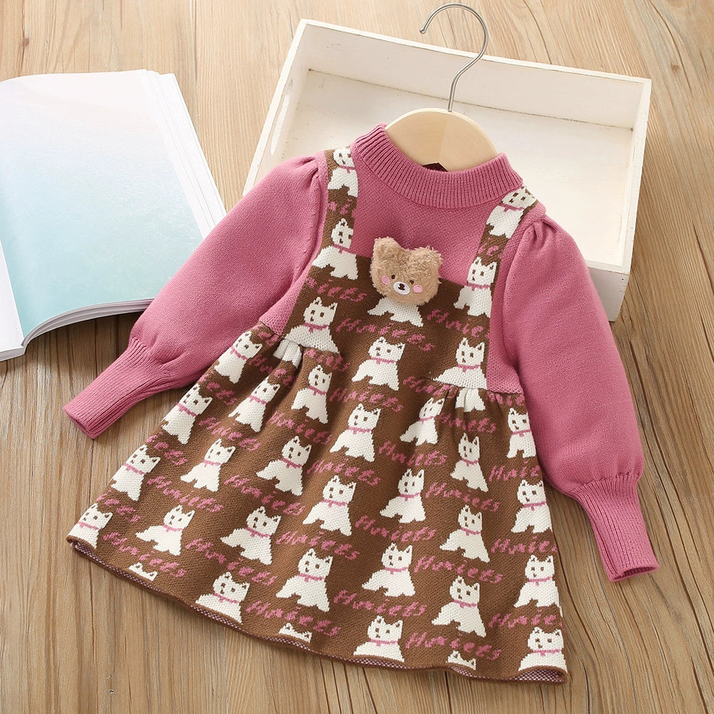 Vestido Infantil Tricô Ursinho Gatinho