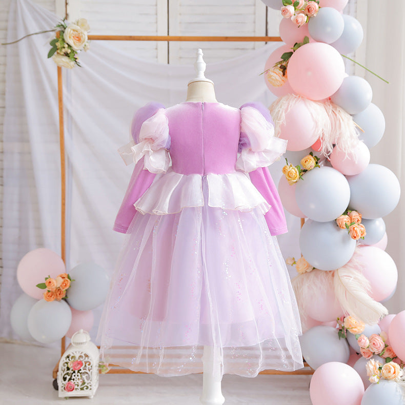 Vestido Infantil Princesa Manga Longa Brilhante