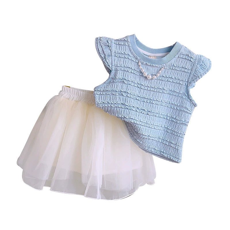 Conjunto Infantil Feminino Azul e Tule