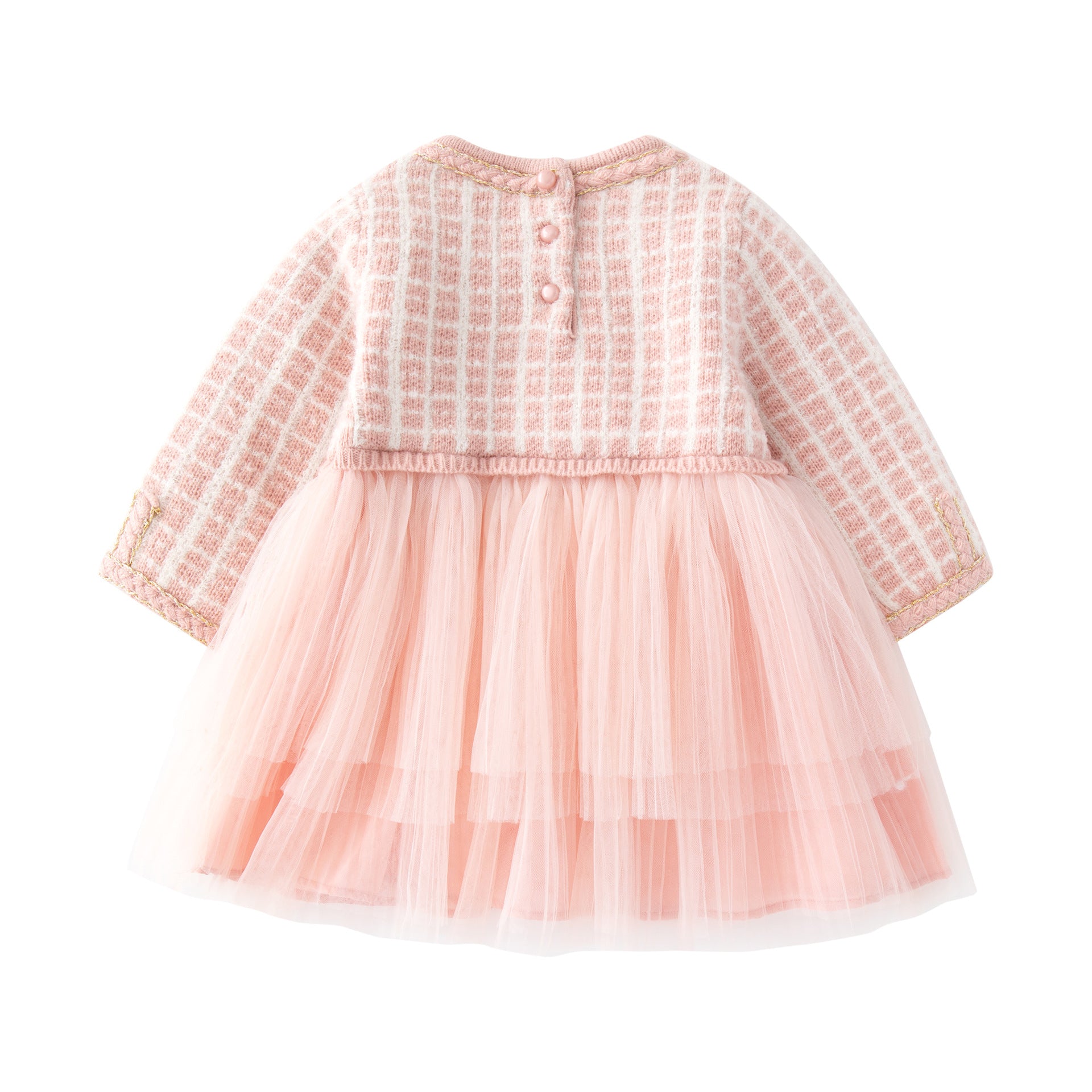 Vestido Infantil Tweed Tule Rosa