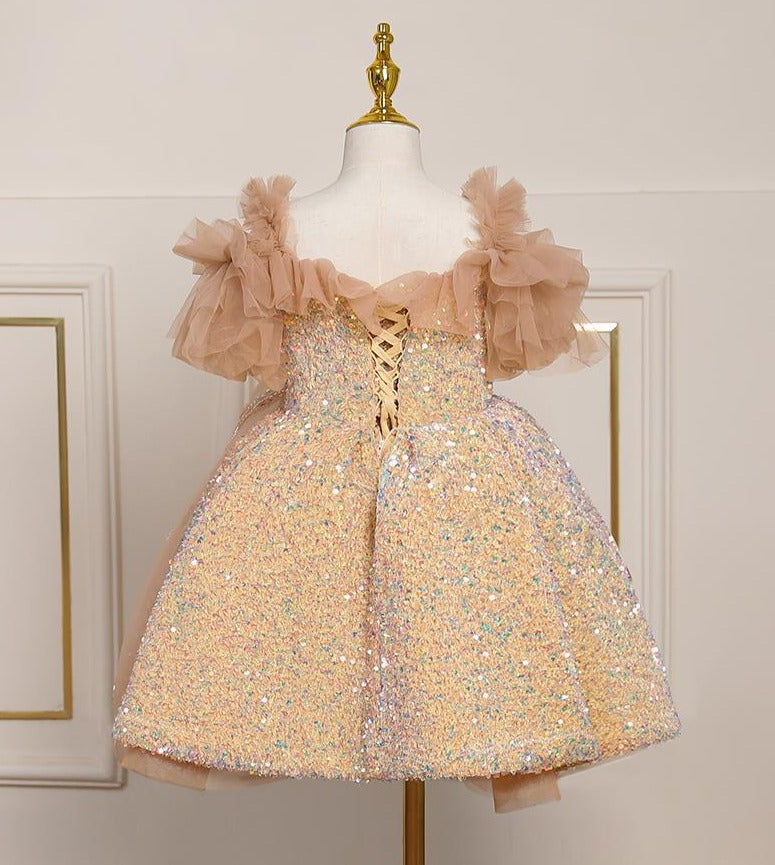 Vestido Infantil De Festa Lantejoulas e Flores