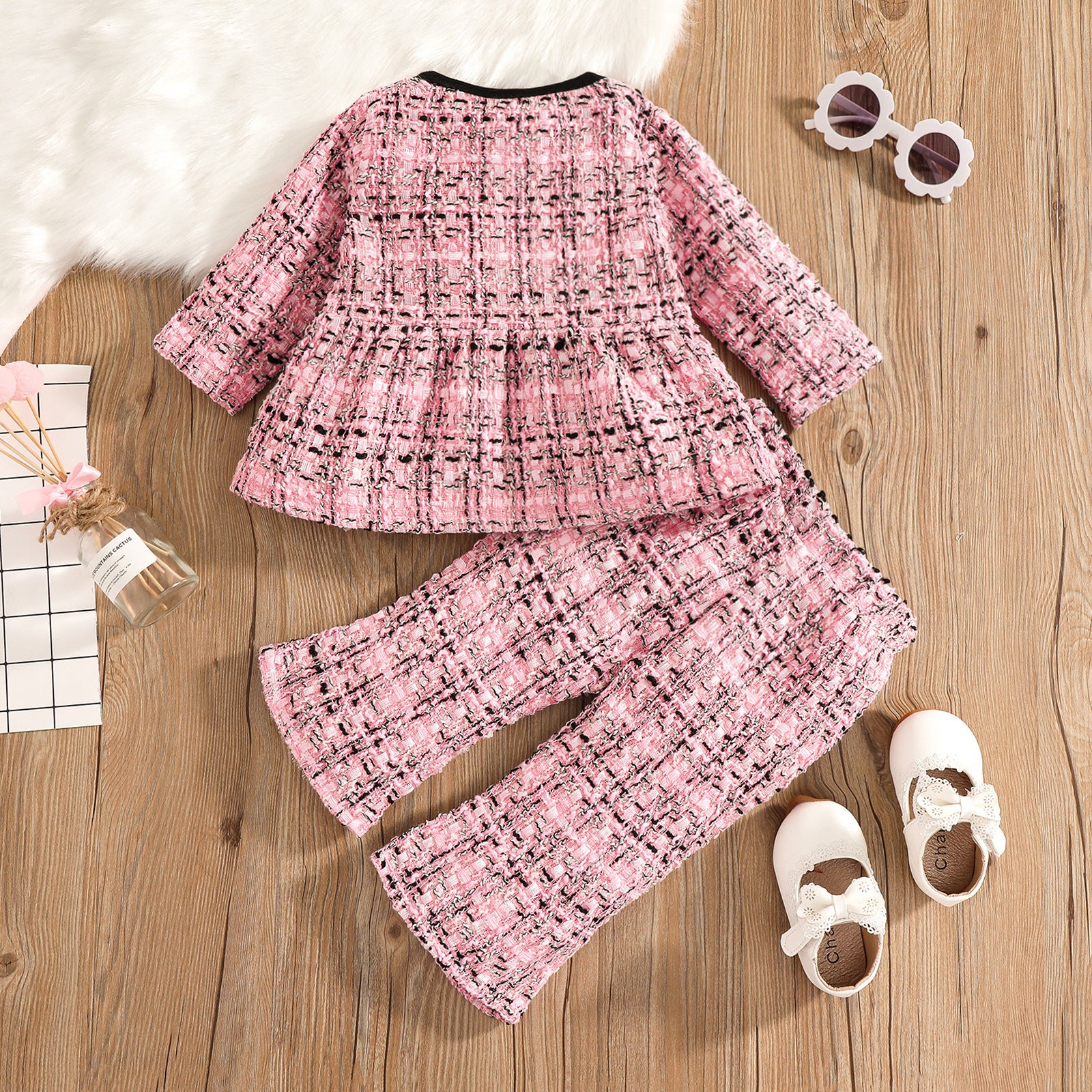 Conjunto Infantil Feminino Tweed Rosa Lacinhos