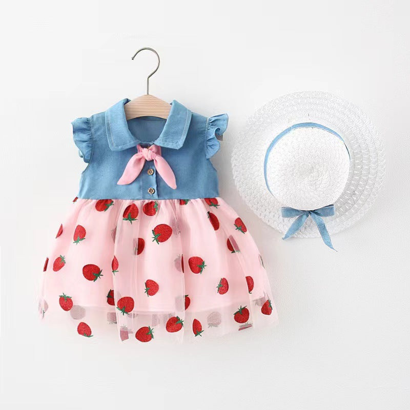 Vestido Infantil Tule e Jeans Lacinho