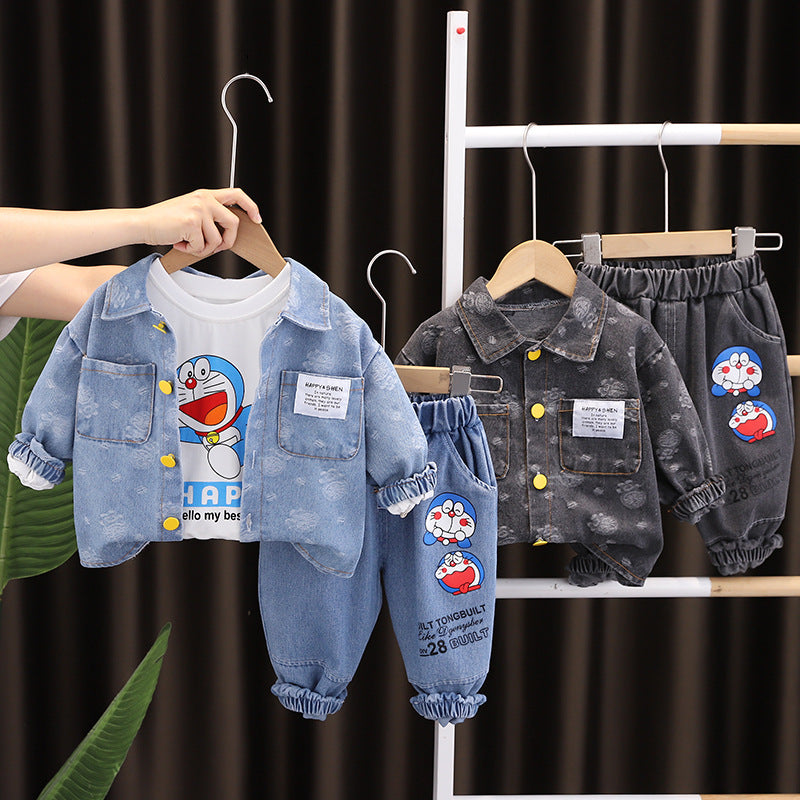 Conjunto Infantil Masculino 3 Peças Jeans Ursinho