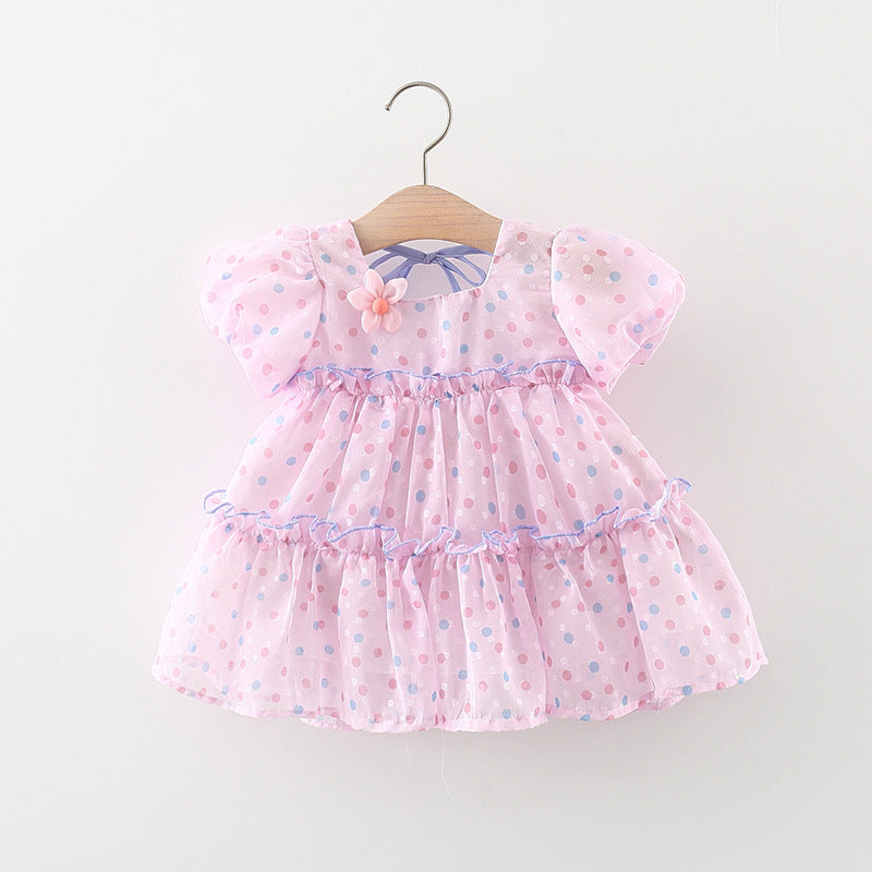 Vestido Infantil Bolinhas e Florzinha