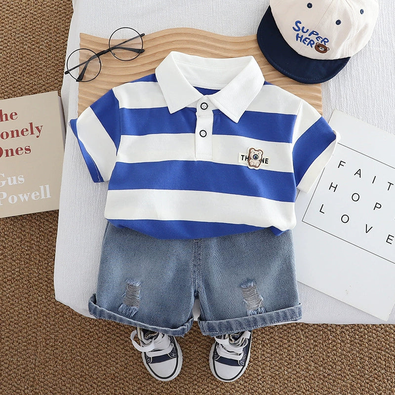 Conjunto Infantil Masculino Polo Lístras e Jeans