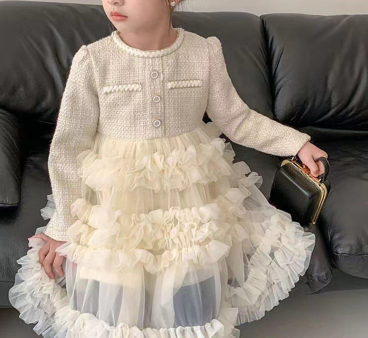 Vestido Infantil Tweed e Tule