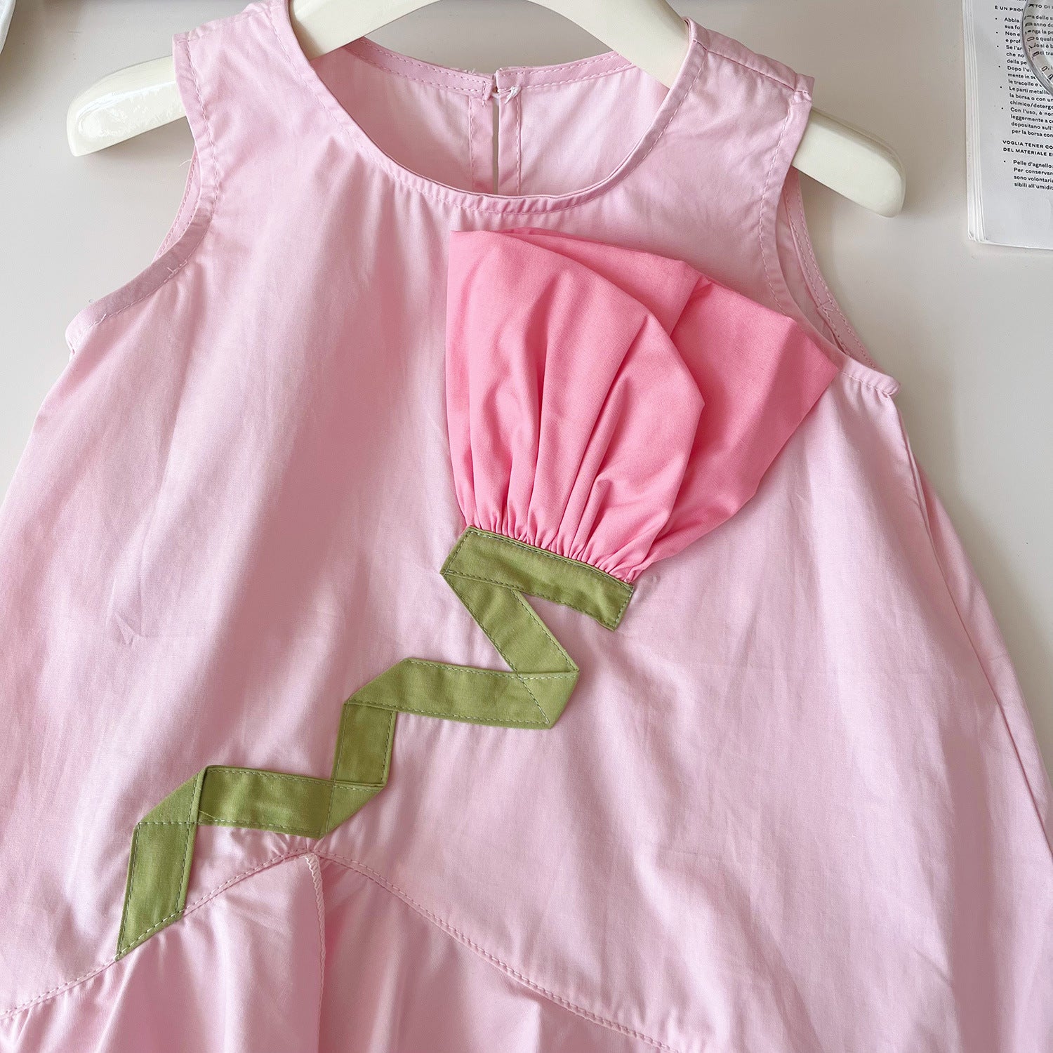 Vestido Infantil Rosa Flor