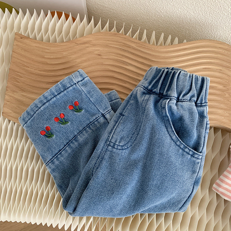 Calça Infantil Feminina Jeans Frutinhas