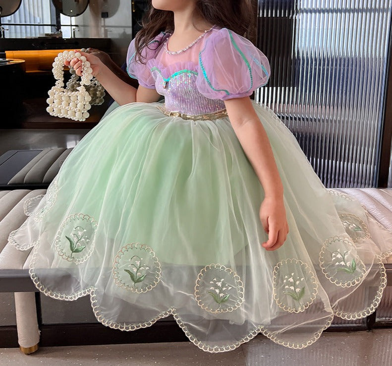 Vestido De Festa Infantil Tule Brilhante e Pérolas