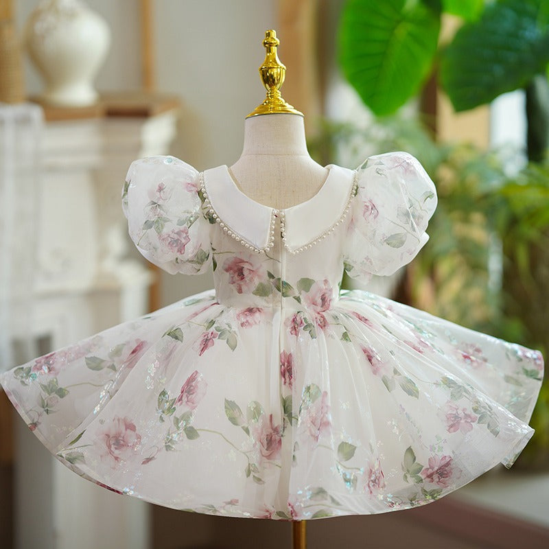 Vestido Infantil Floral Golinha Pérolas